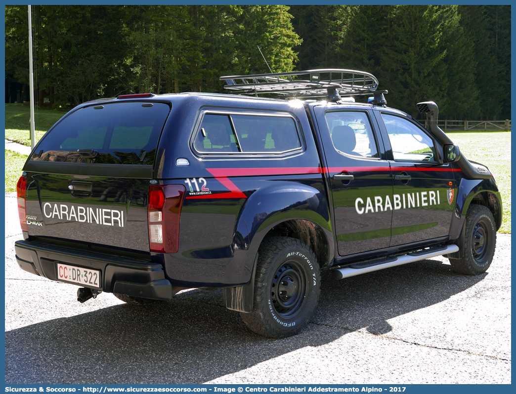 CC DR322
Arma dei Carabinieri
Isuzu D-Max II serie
Centro Carabinieri Addestramento Alpino
Allestitore Maritan S.r.l.
Parole chiave: CC;C.C.;Arma;dei;Carabinieri;Centro;Addestramento;Soccorso;Alpino;Maritan;Isuzu;D-Max;DMax