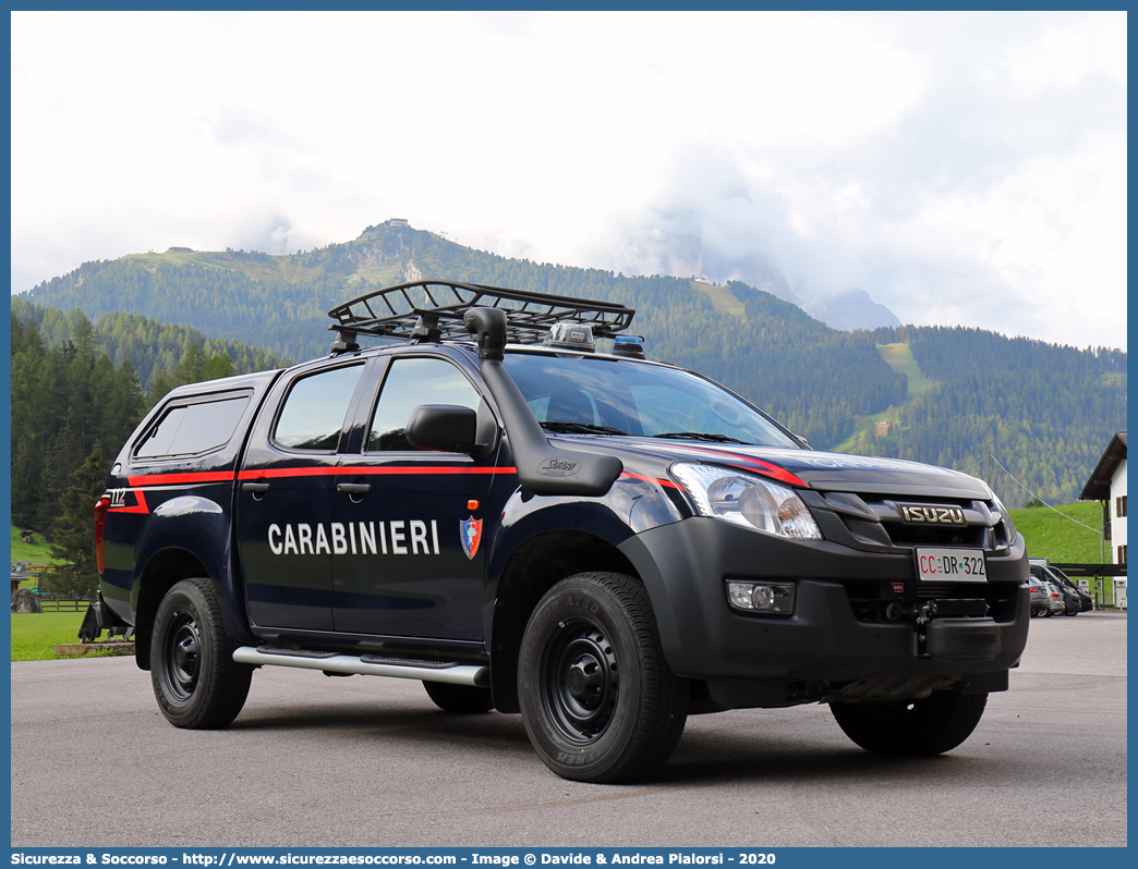 CC DR322
Arma dei Carabinieri
Isuzu D-Max II serie
Centro Carabinieri Addestramento Alpino
Allestitore Maritan S.r.l.
Parole chiave: CC;C.C.;Arma;dei;Carabinieri;Centro;Addestramento;Soccorso;Alpino;Maritan;Isuzu;D-Max;DMax