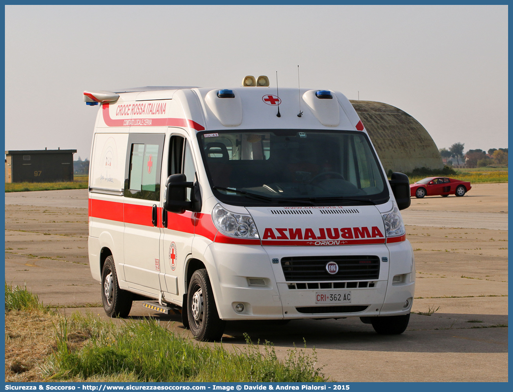 CRI 362AC
Croce Rossa Italiana
Cervia (RA)
Fiat Ducato III serie
Allestitore Orion S.r.l.
Parole chiave: Croce;Rossa;Italiana;CRI;C.R.I.;Ambulanza;Fiat;Ducato;X250;Cervia;Orion