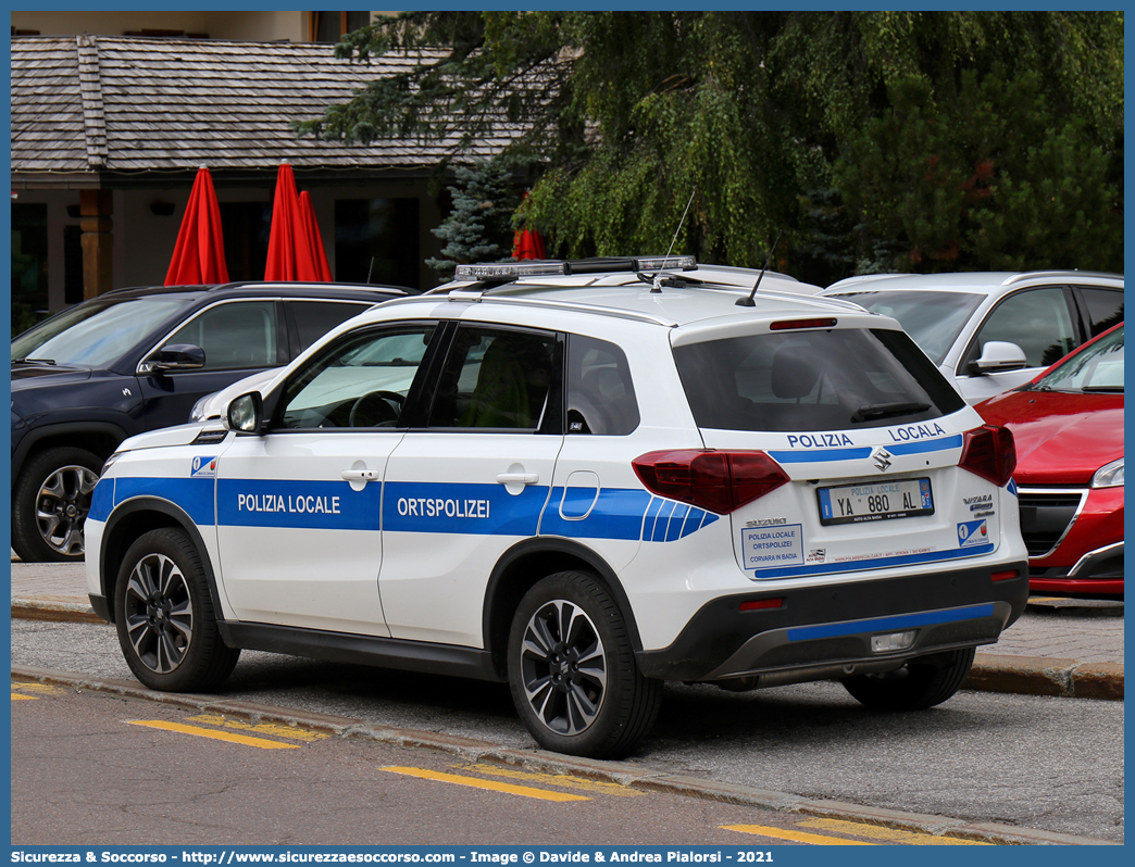 Polizia Locale YA880AL
Polizia Locale
Comune di Corvara in Badia
Suzuki Nuova Vitara Hybrid I serie restyling
Allestitore Polar Special Car S.n.c.
Parole chiave: Polizia;Locale;Municipale;Gemeindepolizei;Ortspolizei;Corvara in Badia;Corvara;Badia;Suzuki;Vitara;Hybrid;Polar;Special;Car