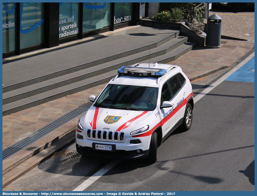 Polizia 178
Repubblica di San Marino
Polizia Civile
Jeep Cherokee V serie
Allestitore Promo.Com S.r.l.
Parole chiave: Repubblica;San Marino;RSM;R.S.M.;Polizia Civile;Jeep;Cherokee