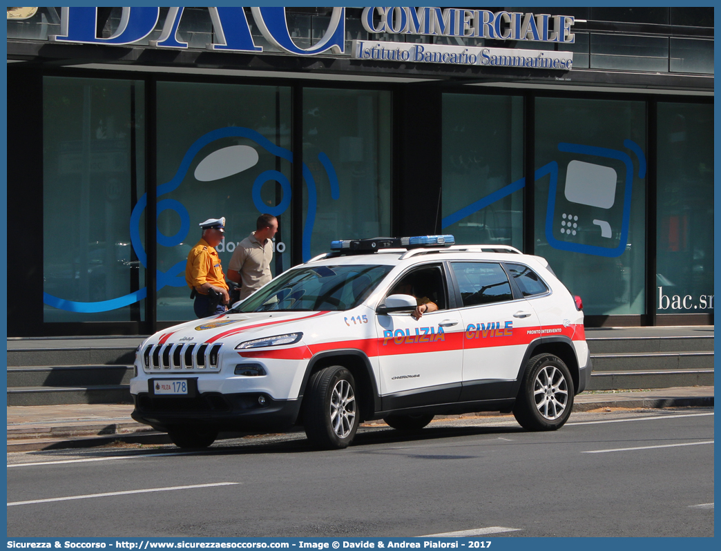 Polizia 178
Repubblica di San Marino
Polizia Civile
Jeep Cherokee V serie
Allestitore Promo.Com S.r.l.
Parole chiave: Repubblica;San Marino;RSM;R.S.M.;Polizia Civile;Jeep;Cherokee