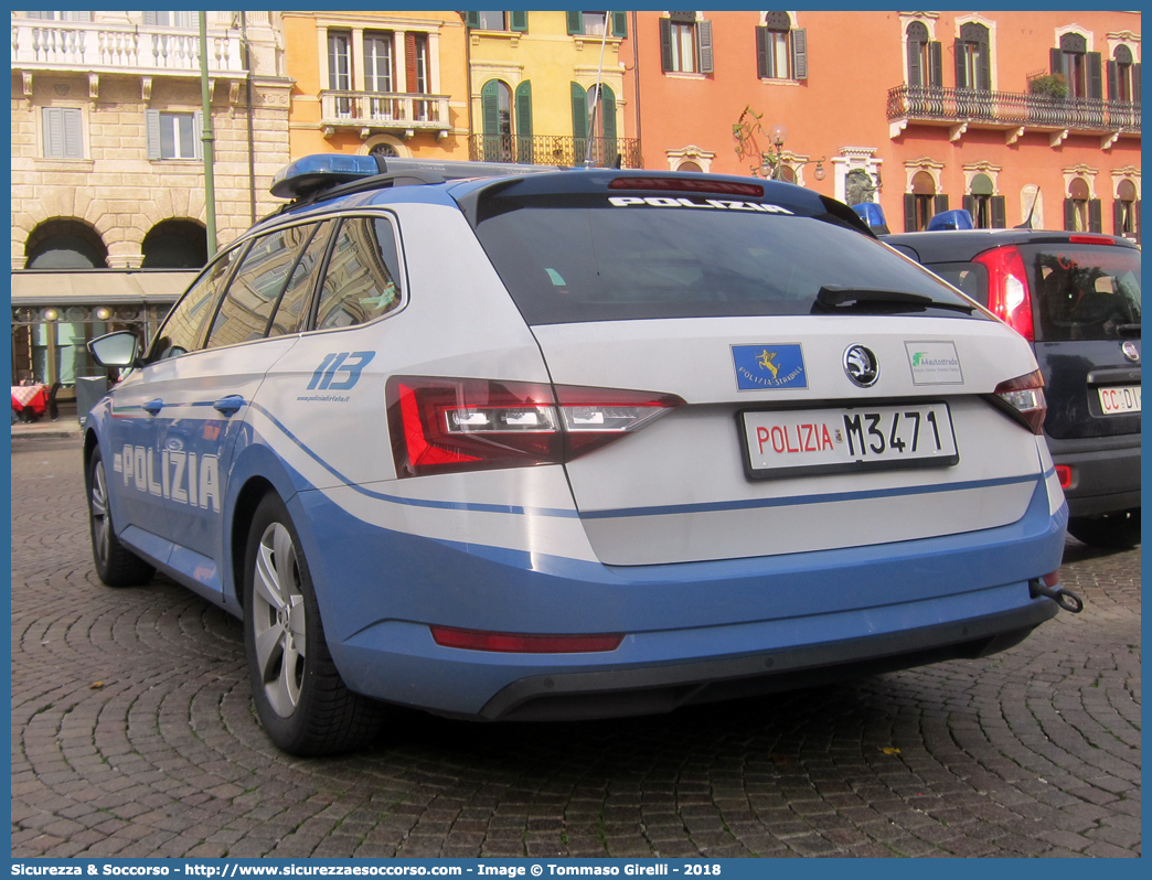 Polizia M3471
Polizia di Stato
Polizia Stradale
Autostrada Bs/Vr/Vi/Pd S.p.A.
Skoda Superb Wagon III serie
Allestitore Bertazzoni S.r.l.
Parole chiave: PS;P.S.;Polizia;di;Stato;Stradale;Autostrada;Autostradale;Skoda;Superb;Station;Wagon;SW;S.W.;Bertazzoni