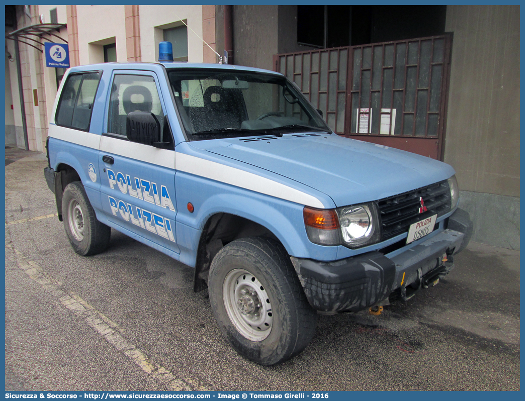 Polizia D5805
Polizia di Stato
Questura di Bolzano
Mitsubishi Pajero SWB II serie
Parole chiave: PS;P.S.;Polizia;Stato;Polizia di Stato;Ferroviaria;Mitsubishi;Pajero;SWB