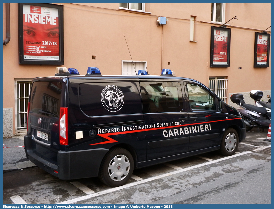 CC DI066
Arma dei Carabinieri
Raggruppamento Carabinieri
Investigazioni Scientifiche
Fiat Scudo IV serie
Allestitore GB Barberi S.r.l.
Parole chiave: Arma dei Carabinieri;Raggruppamento Carabinieri Investigazioni Scientifiche;RACIS;RIS;Fiat;Scudo