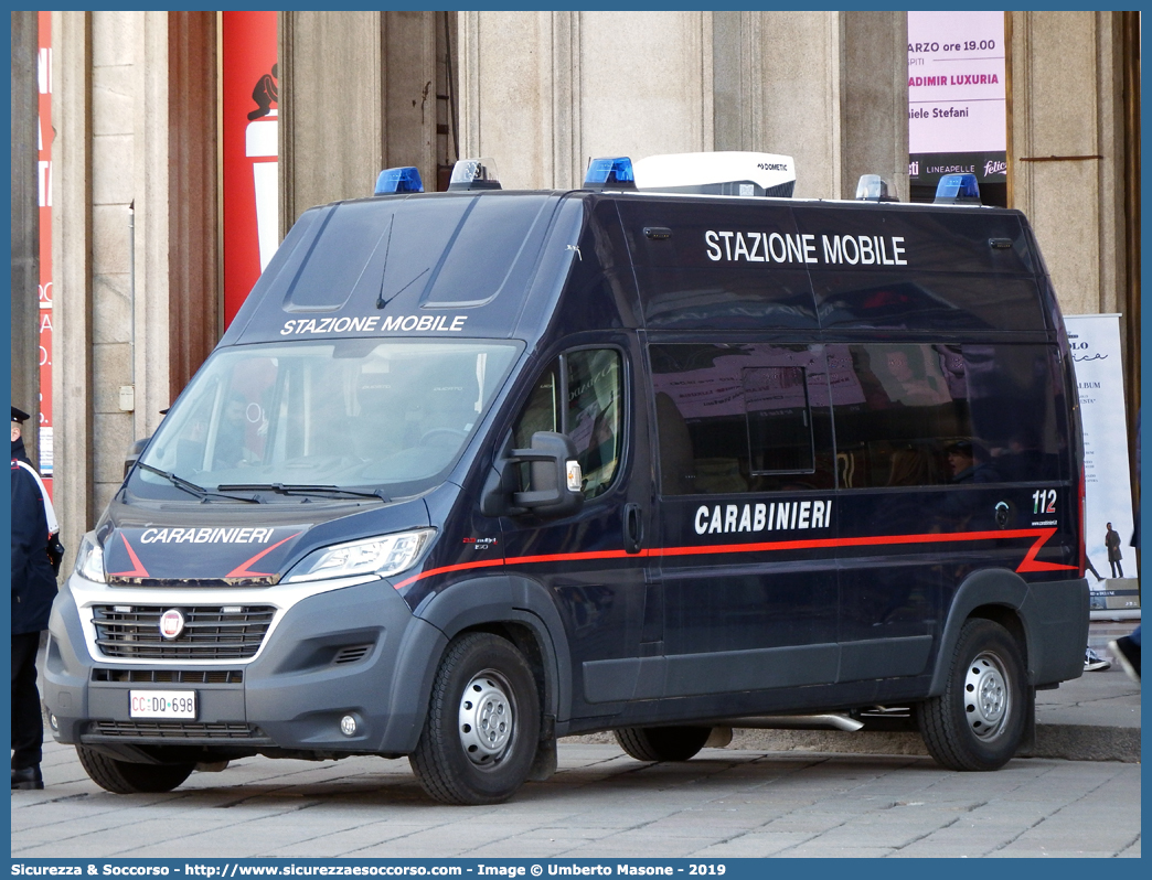 CC DQ698
Arma dei Carabinieri
Fiat Ducato III serie restyling
Allestitore Elevox S.r.l.
Parole chiave: CC;C.C.;Arma;Carabinieri;Fiat;Ducato;Stazione;Mobile;X290;Elevox