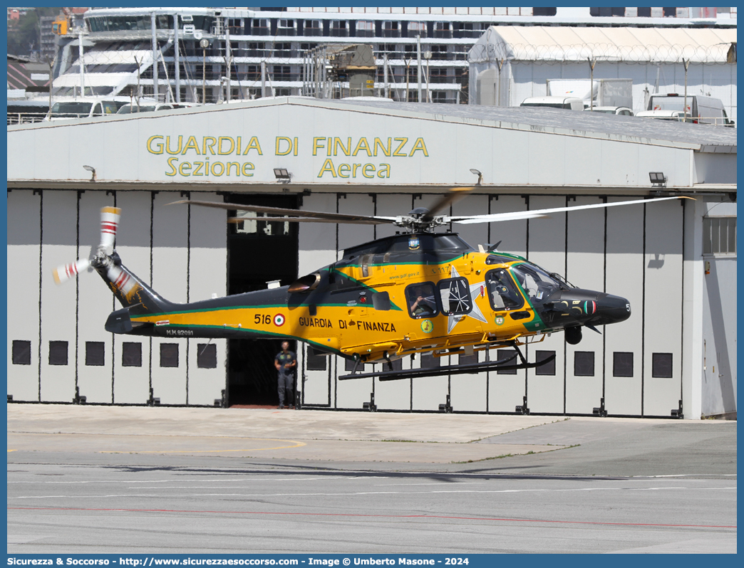 MM82091/ GF 516
Guardia di Finanza
R.O.A.N. Componente Aerea
Leonardo Helicopters MH169A LUH
Parole chiave: GdiF;G.D.F.;GDF;Guardia di Finanza;R.O.A.N.;ROAN;Componente Aerea;Leonardo;Helicopters;Agusta;Westland;AW169;MH169A