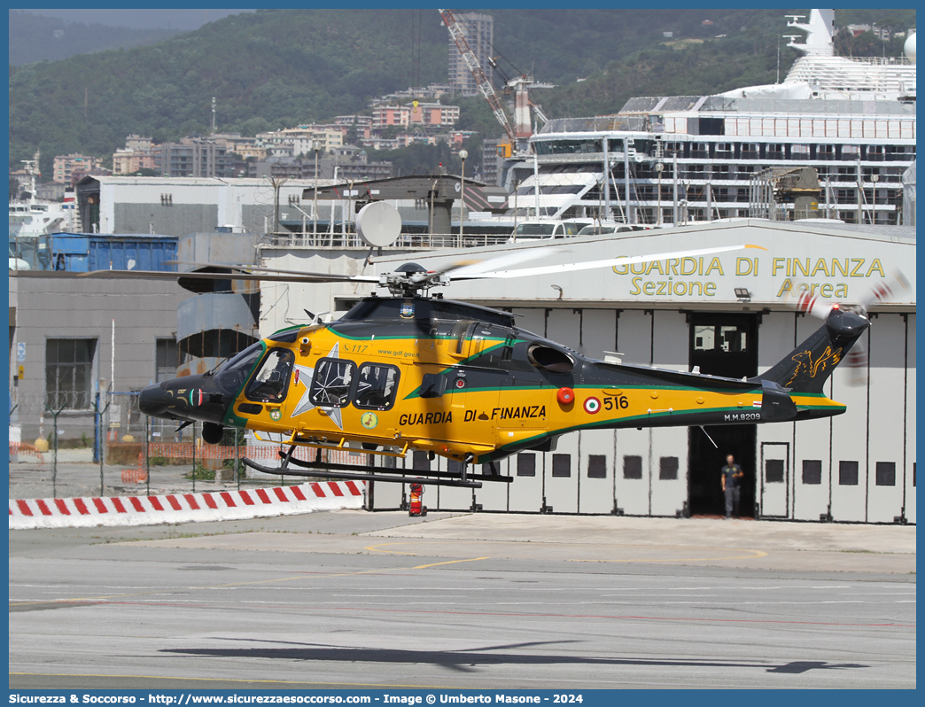 MM82091/ GF 516
Guardia di Finanza
R.O.A.N. Componente Aerea
Leonardo Helicopters MH169A LUH
Parole chiave: GdiF;G.D.F.;GDF;Guardia di Finanza;R.O.A.N.;ROAN;Componente Aerea;Leonardo;Helicopters;Agusta;Westland;AW169;MH169A