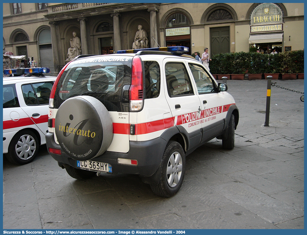 -
Polizia Municipale
Comune di Vinci
Daihatsu Terios II serie
Parole chiave: PL;P.L.;PM;P.M.;Polizia;Locale;Municipale;Vinci;Daihatsu;Terios