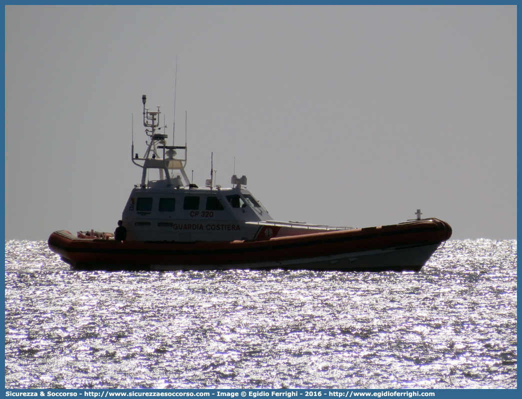 CP 320
Corpo delle Capitanerie di Porto
Guardia Costiera
Vedetta SAR Ognitempo Classe 300
"Ammiraglio Francese"
Cantieri Navali CodecasaDue S.p.A.
Parole chiave: CP;C.P.;G.C.;GC;Guardia;Costiera;Capitaneria;Capitanerie;Porto;Vedetta;Vedette;Costiera;Costiere;Classe;300;SAR;Ammiraglio;Francese;Codecasa