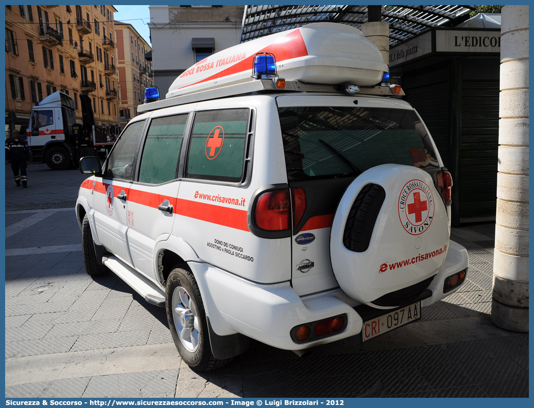 CRI 097AA
Croce Rossa Italiana
Savona
Nissan Terrano II serie
Allestitore Aricar S.p.A.
Parole chiave: CRI;C.R.I.;Croce;Rossa;Italiana;Nissan;Terrano;Aricar