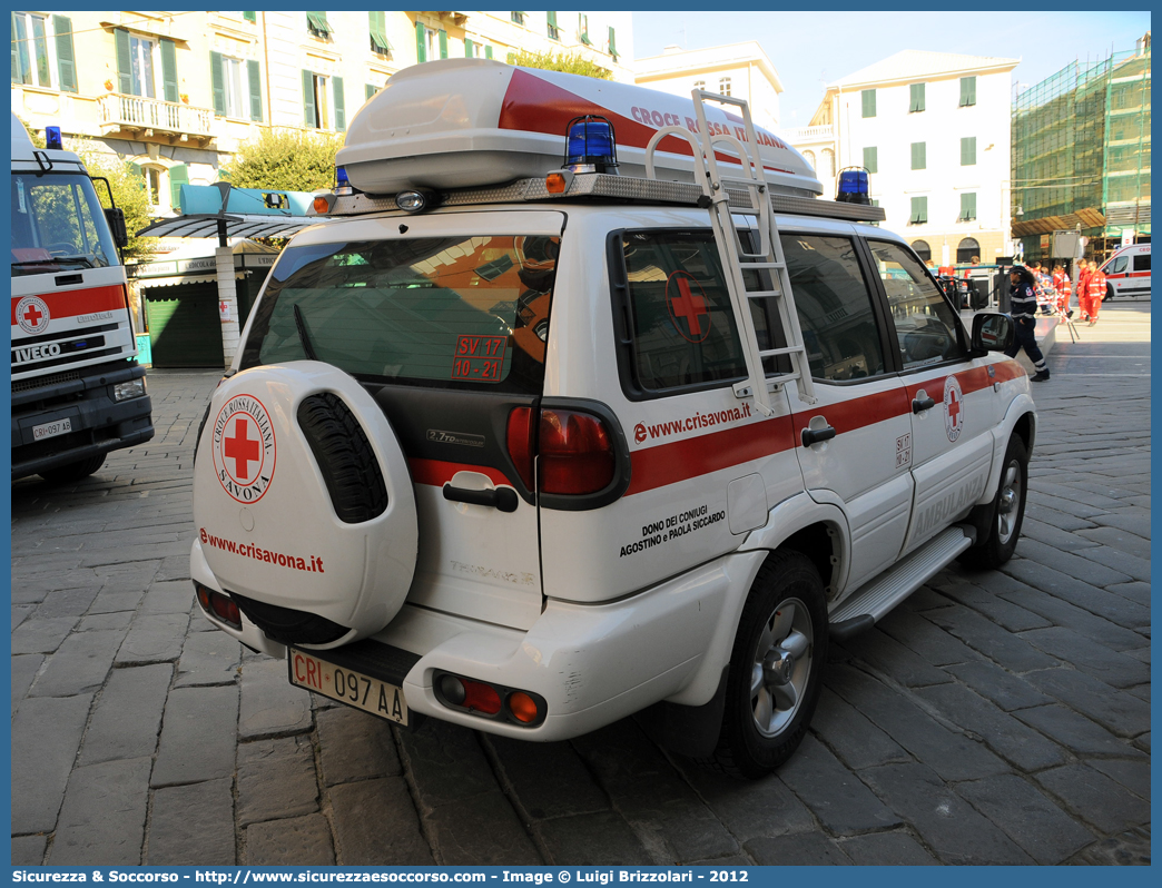 CRI 097AA
Croce Rossa Italiana
Savona
Nissan Terrano II serie
Allestitore Aricar S.p.A.
Parole chiave: CRI;C.R.I.;Croce;Rossa;Italiana;Nissan;Terrano;Aricar