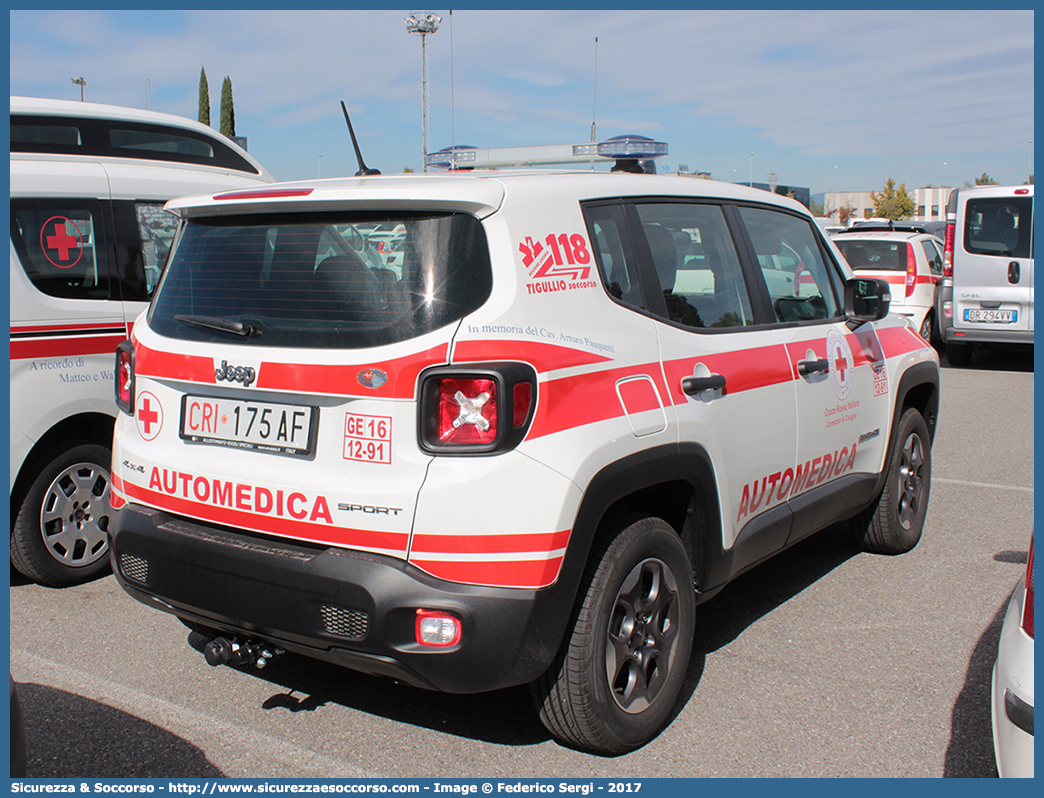 CRI 175AF
Croce Rossa Italiana
Cicagna (GE)
Jeep Renegade I serie
Allestitore AVS S.a.s.
Parole chiave: CRI;C.R.I.;Croce;Rossa;Italiana;Jeep;Renegade;Automedica;Auto medica;AVS;Cicagna