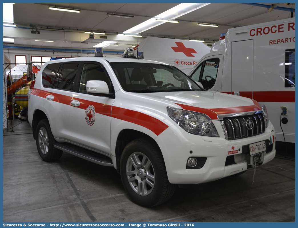 CRI 700AB
Croce Rossa Italiana
Servizio Emergenze
Toyota Land Cruiser VIII serie
Parole chiave: CRI;C.R.I.;Croce;Rossa;Italiana;Toyota;Land;Cruiser