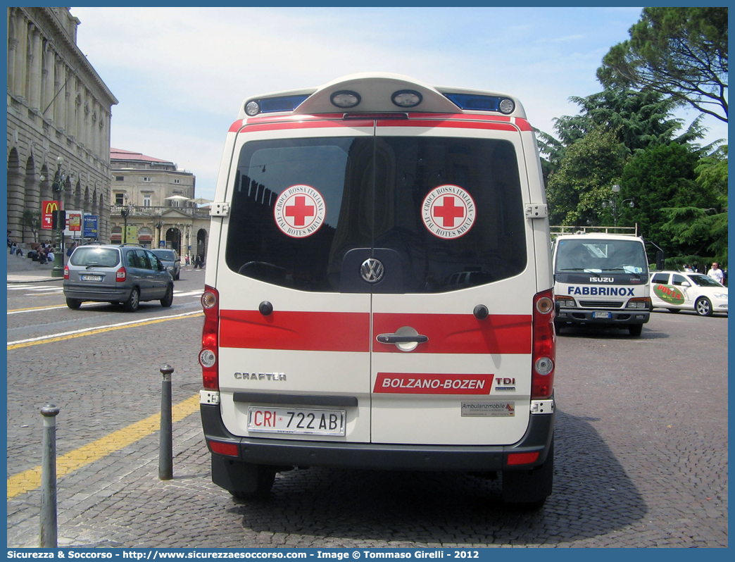 CRI 722AB
Croce Rossa Italiana
Bolzano
Volkswagen Crafter I serie
Allestitore Ambulanz Mobile GmbH & Co. KG
Parole chiave: CRI;C.R.I.;Croce;Rossa;Italiana;Bolzano;Volkswagen;Crafter;Ambulanz Mobile