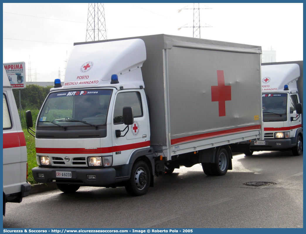 CRI A603B
Croce Rossa Italiana
Parma
Nissan Cabstar I serie
Posto Medico Avanzato
Parole chiave: CRI;C.R.I.;Croce;Rossa;Italiana;Parma;Nissan;Cabstar;Posto;Medico;Avanzato;PMA;P.M.A.