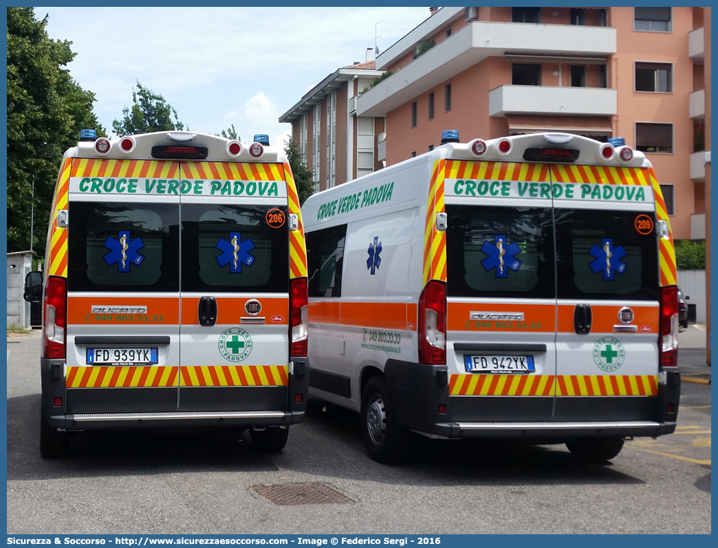 206 - 209
Pia Opera Croce Verde Padova
Fiat Ducato III serie restyling
Allestitore Alea Italia S.r.l. e 
NewCoCar S.r.l.
Parole chiave: Pia;Opera;Croce;Verde;Padova;Ambulanza;Fiat;Ducato;X290;Alea;NewCoCar