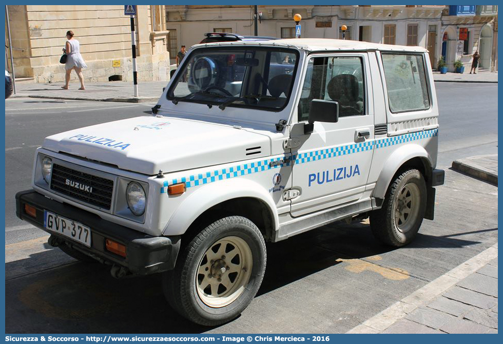 GVP 377
Repubblika ta' Malta
Pulizija
Suzuki Samurai
Parole chiave: Repubblica;Maltese;Repubblika ta&#039;Malta;Pulizija;Suzuki;Samurai