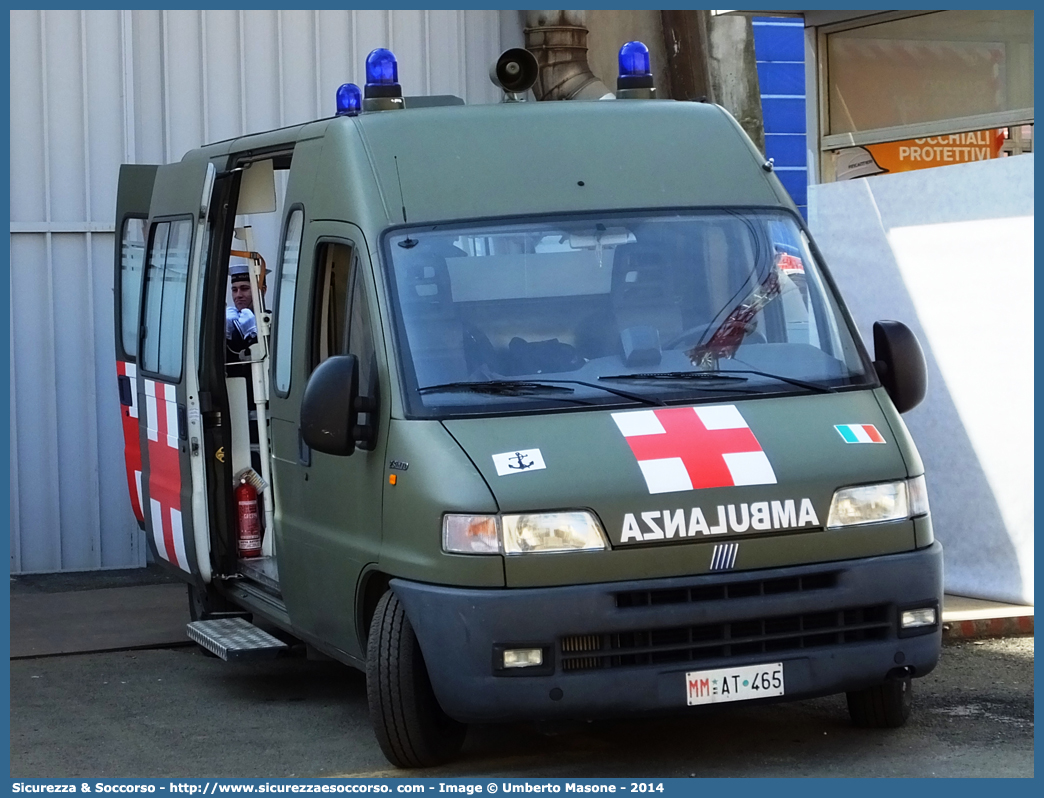 MM AT465
Marina Militare Italiana
Servizio Sanitario
Fiat Ducato II serie
Allestitore Bollanti S.r.l.
Parole chiave: MMI;M.M.I.;Marina;Militare;Italiana;Ambulanza;Autoambulanza;Servizio;Sanitario;Fiat;Ducato;Bollanti