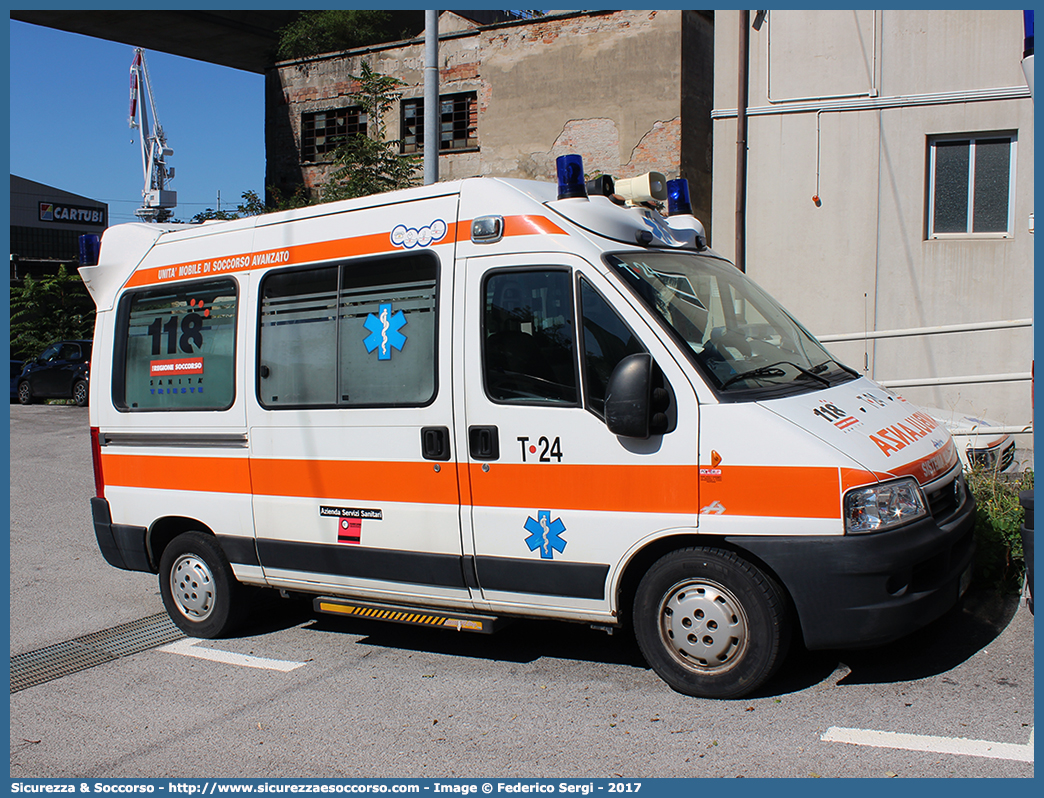 T24
118 Trieste
Fiat Ducato II serie restyling
Allestitore Aricar S.p.A.
Parole chiave: 118;Trieste;Ambulanza;Autoambulanza;Fiat;Ducato;Aricar