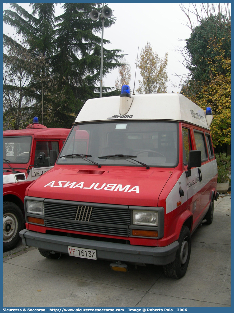 VF 16137
Corpo Nazionale Vigili del Fuoco
Servizio Sanitario
Fiat Ducato I serie
Allestitore Brema
Parole chiave: VVF;V.V.F.;Corpo;Nazionale;Vigili;del;Fuoco;Servizio;Sanitario;Fiat;Ducato;Brema