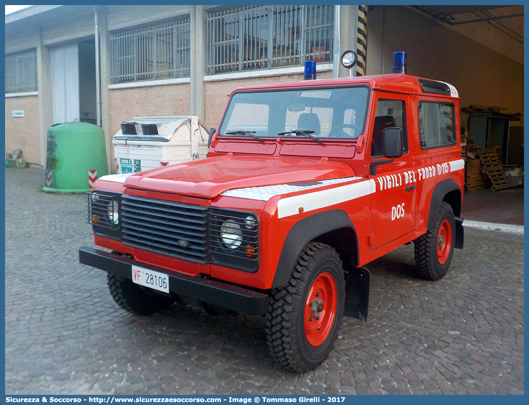 VF 28106
Corpo Nazionale Vigili del Fuoco
Servizio Antincendio Boschivo
Land Rover Defender 90
(variante)
Parole chiave: VVF;V.V.F.;Corpo;Nazionale;Vigili;del;Fuoco;AIB;A.I.B.;Servizio;Antincendio;Boschivo;Land Rover;Defender;90