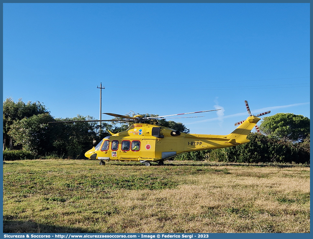 I-BEPP
118 Regione Sardegna
Agusta Westland AW139
Base di Olbia
ECHO LIMA 1
Parole chiave: 118;Regione;Sardegna;AREUS;A.R.E.U.S.;Airbus;Helicopters;Agusta;Westland;AW139;Olbia;Elicottero;Elisoccorso