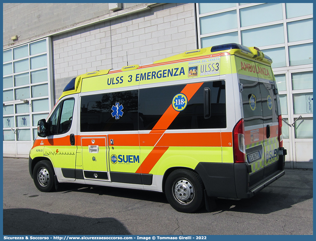 Alfa 01
SUEM 118 Venezia Mestre
Azienda ULSS 3 - Serenissima
Mestre
Fiat Ducato III serie restyling
Allestitore Ambitalia S.p.A.
Parole chiave: 118;SUEM;S.U.E.M.;Venezia;Ambulanza;Autoambulanza;Fiat;Ducato;X290;X 290;Ambitalia