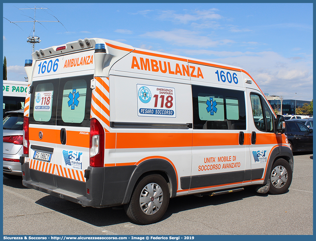 1606
118 Pesaro Soccorso
ASUR Area Vasta 1
Pesaro - Urbino - Fano
Fiat Ducato III serie restyling
Allestitore Aricar S.p.A.
Parole chiave: 118;Pesaro;Soccorso;ASUR;A.S.U.R.;Azienda;Sanitaria;Unica;Regionale;Area;Vasta;1;Pesaro;Urbino;Fano;Ambulanza;Fiat;Ducato;X290;X 290;Aricar