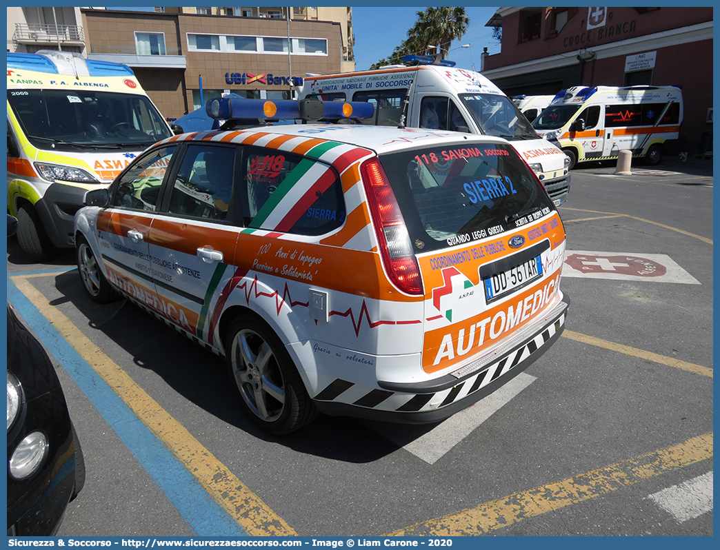 Sierra 2
ANPAS Liguria
Coordinamento delle Pubbliche Assistenze
Ambito 1° Savonese
Ford Focus Style Wagon I serie
Allestitore Mariani Fratelli S.r.l.
Parole chiave: ANPAS;A.N.P.A.S.;Coordinamento;Associazione;Nazionale;Pubbliche;Assistenze;118;Savona;Automedica;Ford;Focus;Style;Wagon;Mariani Fratelli