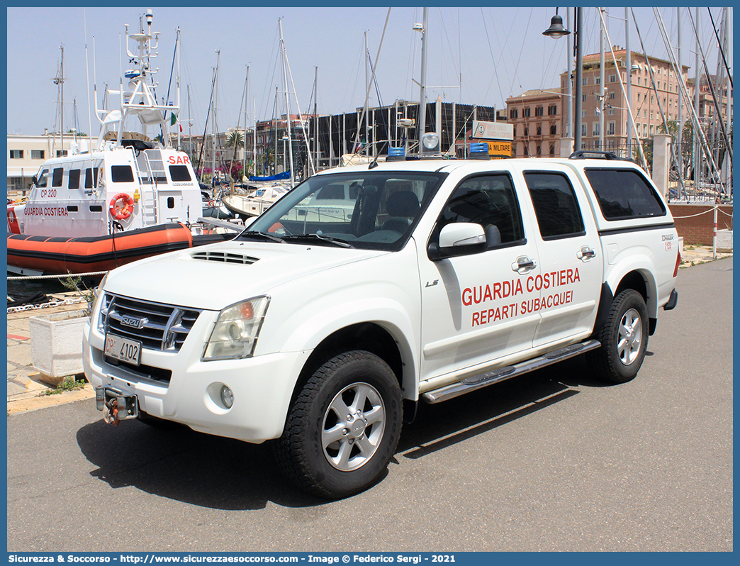 CP 4102
Corpo delle Capitanerie di Porto
Guardia Costiera
Reparti Subacquei
Isuzu D-Max I serie I restyling
Parole chiave: CP;C.P.;GC;G.C.;Guardia;Costiera;Capitaneria;Capitanerie;di;Porto;Reparto;Subacquei;Isuzu;D-Max;DMax