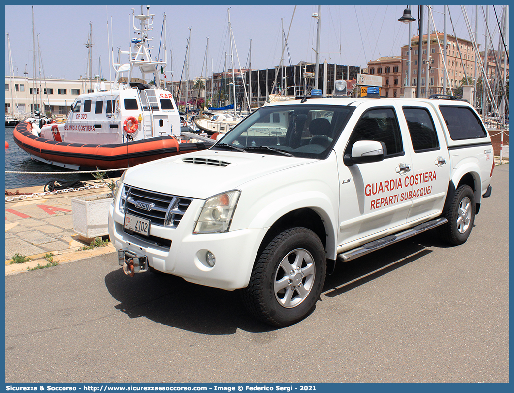 CP 4102
Corpo delle Capitanerie di Porto
Guardia Costiera
Reparti Subacquei
Isuzu D-Max I serie I restyling
Parole chiave: CP;C.P.;GC;G.C.;Guardia;Costiera;Capitaneria;Capitanerie;di;Porto;Reparto;Subacquei;Isuzu;D-Max;DMax