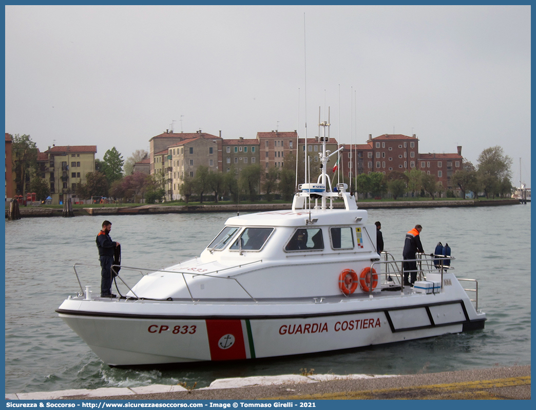 CP 833
Corpo delle Capitanerie di Porto
Guardia Costiera
Vedetta Costiera Classe 825
Parole chiave: CP;C.P.;GC;G.C.;Guardia;Costiera;Capitaneria;Capitanerie;Porto;Vedetta;Vedette;Costiere;Classe;825