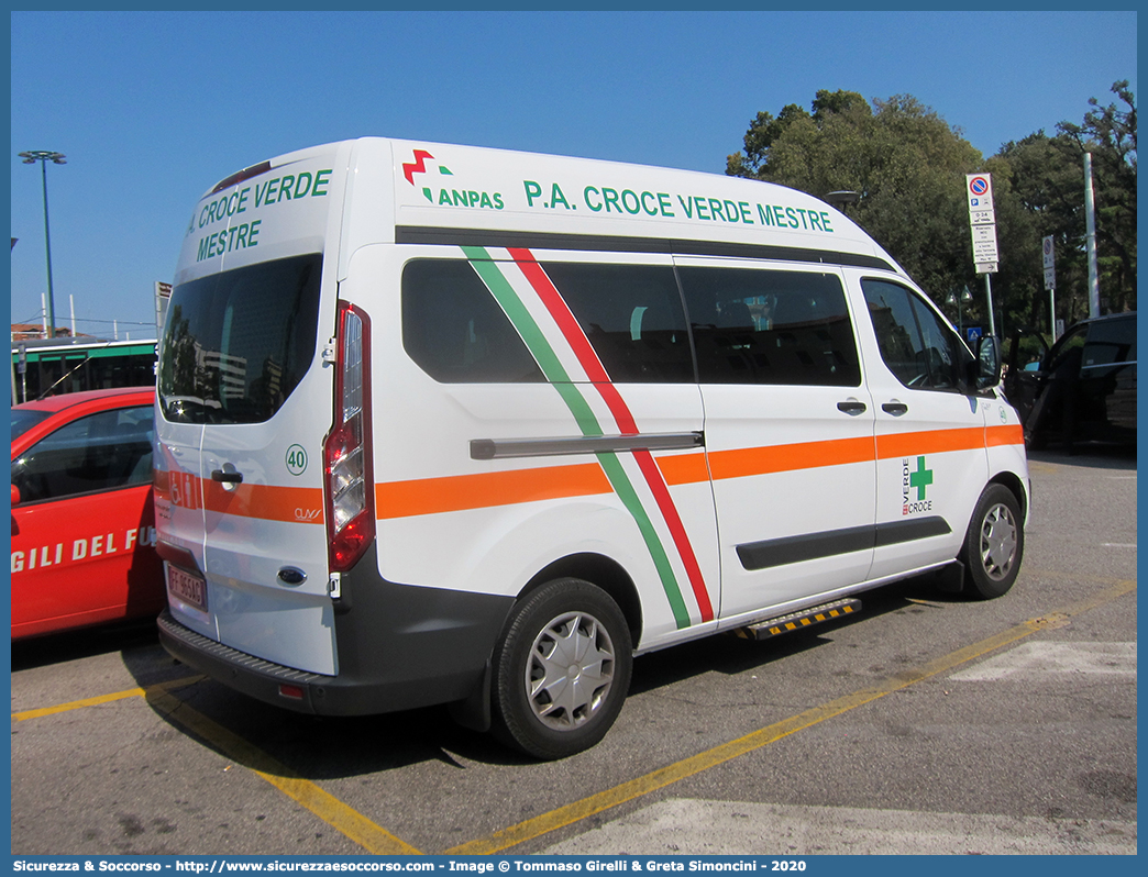 40
Pubblica Assistenza Croce Verde Mestre
Ford Transit Custom II serie
Allestitore Class S.r.l.
Parole chiave: P.A.;PA;Pubblica;Assistenza;Croce;Verde;Mestre;Ford;Transit;Custom;Class