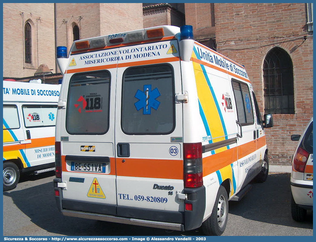 MOMS03
Misericordia di Modena
Fiat Ducato II serie
Allestitore CEVI S.n.c.
Parole chiave: Misericordie;Misericordia;Ambulanza;Autoambulanza;Fiat;Ducato;CEVI;C.E.V.I.;Carrozzeria;Europea