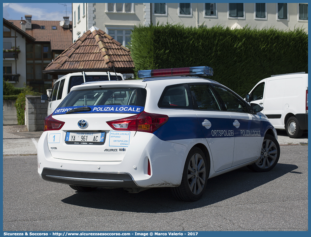 Polizia Locale YA961AC
Polizia Locale
Comune di Appiano
sulla Strada del Vino
Toyota Auris Touring Sports
Parole chiave: PL;PM;P.L.;P.M.;Polizia;Locale;Municipale;Appiano;sulla;Strada;del;Vino;Toyota;Auris;Touring;Sports