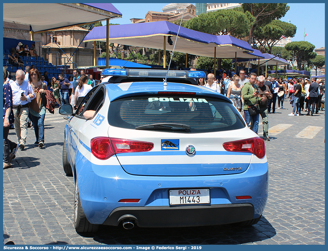 Polizia M1443
Polizia di Stato
Squadra Volante
Alfa Romeo Nuova Giulietta
I serie I restyling
Allestitore Nuova Carrozzeria Torinese S.r.l.
Parole chiave: PS;P.S.;Polizia;di;Stato;Pubblica;Sicurezza;Squadra;Volante;Alfa;Romeo;Nuova;Giulietta