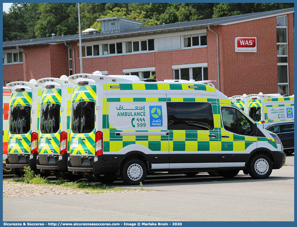 -
State of Qatar
Hamad Ambulance Service
Ford Transit IV generation
Conversion by WAS GmbH 
Parole chiave: Qatar;Hamad;Ambulance;Service;Ford;Transit;WAS