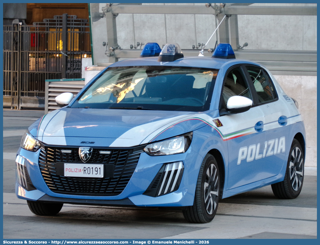 Polizia R0191
Polizia di Stato
Polizia Ferroviaria
Peugeot e-208 II serie restyling
Allestitore Focaccia Group S.r.l.
Parole chiave: PS;P.S.;Polizia;di;Stato;Ferroviaria;Polfer;Peugeot;e-208;208;Focaccia